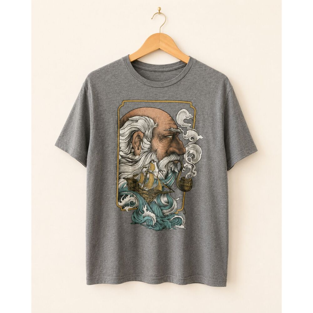 Curbside Graphic T-Shirt | Men's Large | Gray Artistic Nautical Tee